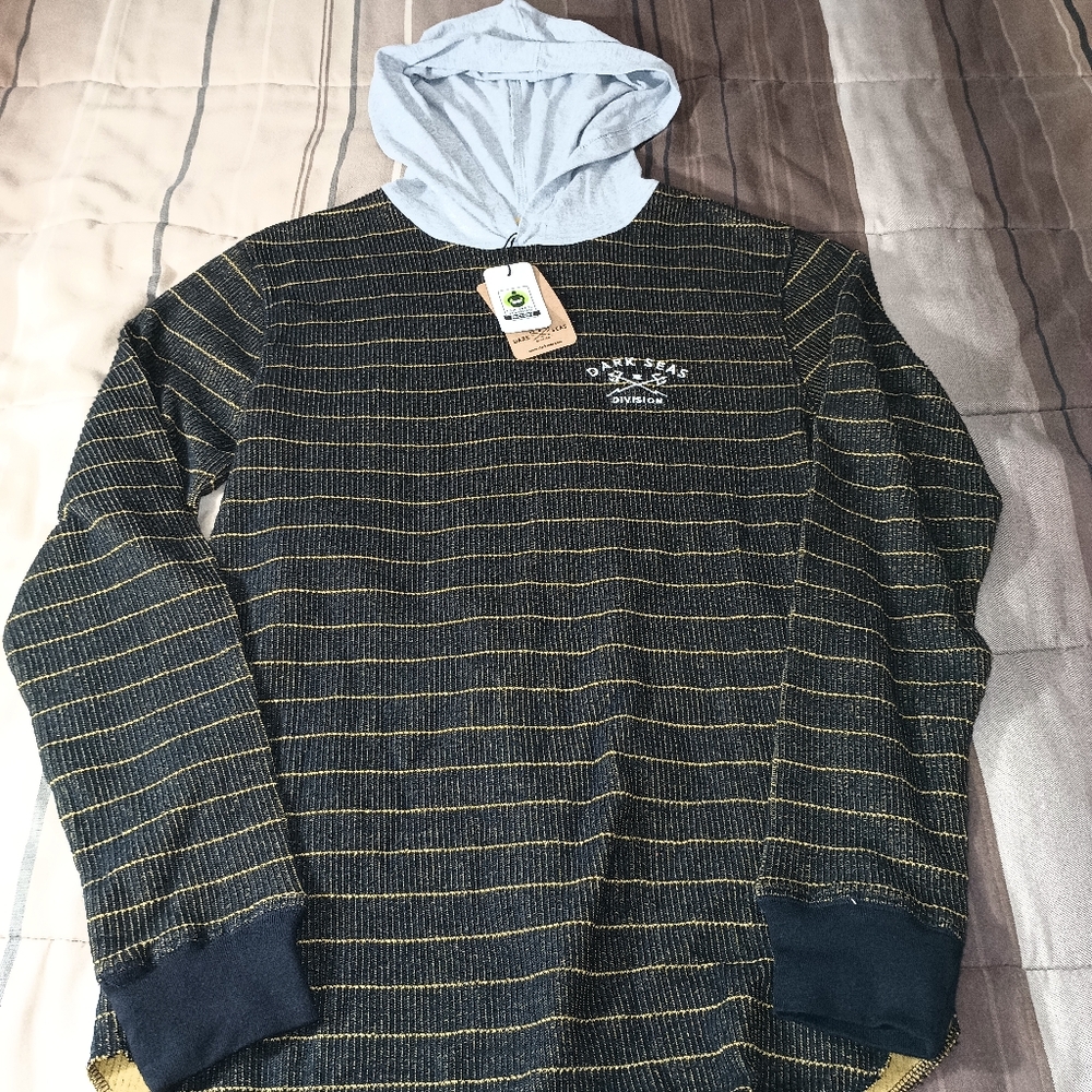 Men's Dark Seas Division Acadia Black and Gold Striped Hoodie‎ S